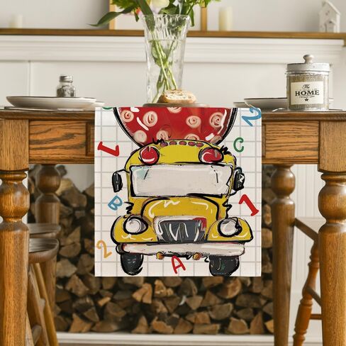 Artoid Mode School Bus Pencil Book Back to School Table Runner, First Day of School Student Kids Classroom Dining Table Decoration for Home Party Decor 13x72 Inch in Saudi Arabia