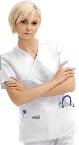 Urbane Classic 2-Pocket Relaxed-Fit Medical Scrub Top for Women 9534 White in Saudi Arabia