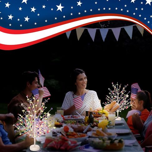 2 حزمة 15 ''4 يوليو الزينة المركزية ضوء شجرة وطنية مع نجوم حمراء وبيضاء وزرقاء وأضواء LED يوم الاستقلال الرابع من يوليو شجرة مضاءة لديكور المنزل يوم الذكرى in Saudi Arabia