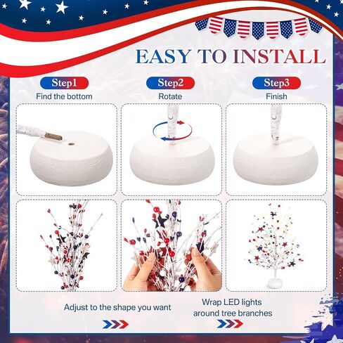 2 حزمة 15 ''4 يوليو الزينة المركزية ضوء شجرة وطنية مع نجوم حمراء وبيضاء وزرقاء وأضواء LED يوم الاستقلال الرابع من يوليو شجرة مضاءة لديكور المنزل يوم الذكرى in Saudi Arabia