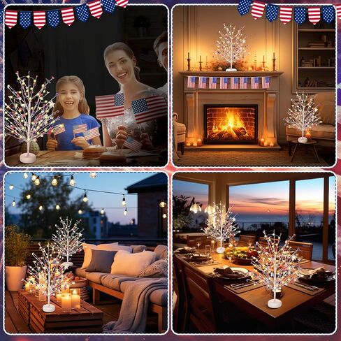 2 حزمة 15 ''4 يوليو الزينة المركزية ضوء شجرة وطنية مع نجوم حمراء وبيضاء وزرقاء وأضواء LED يوم الاستقلال الرابع من يوليو شجرة مضاءة لديكور المنزل يوم الذكرى in Saudi Arabia