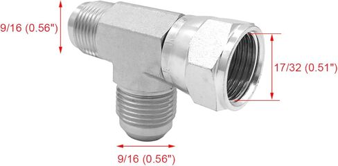 (2-PACK) 6602-06-06-06 HydraulicHoseAdapterFitting3/8"MaleJIC 37°Flare(9/16-18UNF)×3/8"FemaleJIC37°Swivel(9/16-18UNF)×3/8"Male JIC37°Flare(9/16-18UNF) Tee Pipe Joints Connector Carbon Steel in Saudi Arabia