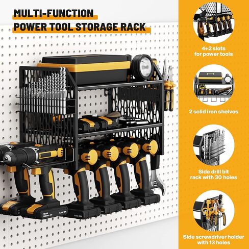 VOPEAK Power Tool Organizer, Drill Holder Wall Mount, Power Tool Storage Rack with 6 Drill Slots, Removable Design, Heavy Duty Metal, Cordless Tool Storage Rack for Garage, Workshop, Warehouse Black in Saudi Arabia