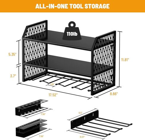 VOPEAK Power Tool Organizer, Drill Holder Wall Mount, Power Tool Storage Rack with 6 Drill Slots, Removable Design, Heavy Duty Metal, Cordless Tool Storage Rack for Garage, Workshop, Warehouse Black in Saudi Arabia