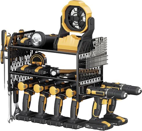 VOPEAK Power Tool Organizer, Drill Holder Wall Mount, Power Tool Storage Rack with 6 Drill Slots, Removable Design, Heavy Duty Metal, Cordless Tool Storage Rack for Garage, Workshop, Warehouse Black in Saudi Arabia