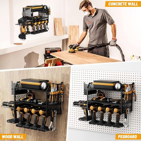 VOPEAK Power Tool Organizer, Drill Holder Wall Mount, Power Tool Storage Rack with 6 Drill Slots, Removable Design, Heavy Duty Metal, Cordless Tool Storage Rack for Garage, Workshop, Warehouse Black in Saudi Arabia