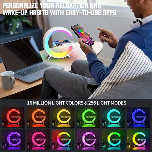 LED Wireless Charger Ambience Light, Multifunctional Table Lamp Alarm Clock Bedside Night Light Smart Bluetooth Audio Lamp Suitable for Bedroom Home Decoration (White) in Saudi Arabia