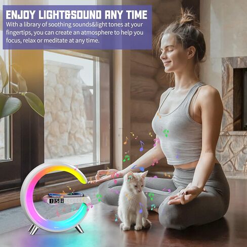 LED Wireless Charger Ambience Light, Multifunctional Table Lamp Alarm Clock Bedside Night Light Smart Bluetooth Audio Lamp Suitable for Bedroom Home Decoration (White) in Saudi Arabia