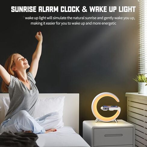 LED Wireless Charger Ambience Light, Multifunctional Table Lamp Alarm Clock Bedside Night Light Smart Bluetooth Audio Lamp Suitable for Bedroom Home Decoration (White) in Saudi Arabia