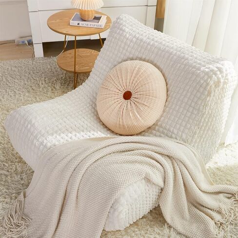 Single Seated Lazy Sofa Cover, Armless Floor Sofa Couch Cover,One Piece High Stretch Slipcover Tatami Chair Cover,Removable Machine Washable Cover(C-Creamy White) in Saudi Arabia