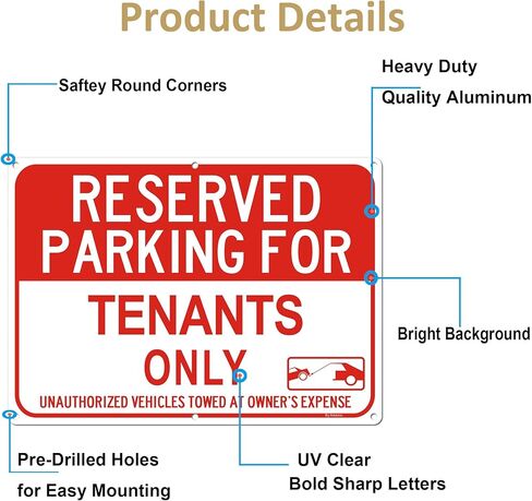 2Pack Large Reserved Parking Signs - Tenants Only Parking Sign, 14 x 10 x 0.04 Inches Aluminum Reflective Metal Sign, Rust Free Fade Resistant&Harsh Weather-Proof for Outdoor Use in Saudi Arabia