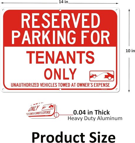 2Pack Large Reserved Parking Signs - Tenants Only Parking Sign, 14 x 10 x 0.04 Inches Aluminum Reflective Metal Sign, Rust Free Fade Resistant&Harsh Weather-Proof for Outdoor Use in Saudi Arabia