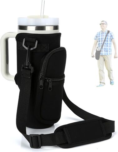 TMEOIIPY Water Bottle Holder with Strap & Pockets for Stanley Quencher 40oz Tumbler with Handle, Water Bottle Carrier Bag with Adjustable Shoulder Strap for Walking Hiking Travelling Camping in Saudi Arabia