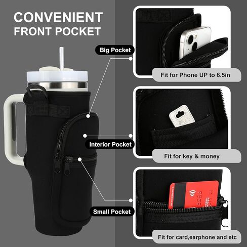 TMEOIIPY Water Bottle Holder with Strap & Pockets for Stanley Quencher 40oz Tumbler with Handle, Water Bottle Carrier Bag with Adjustable Shoulder Strap for Walking Hiking Travelling Camping in Saudi Arabia
