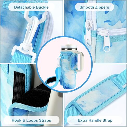 TMEOIIPY Water Bottle Holder with Strap & Pockets for Stanley Quencher 40oz Tumbler with Handle, Water Bottle Carrier Bag with Adjustable Shoulder Strap for Walking Hiking Travelling Camping in Saudi Arabia