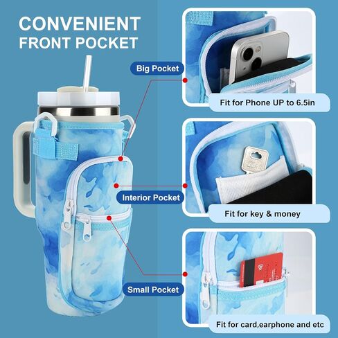 TMEOIIPY Water Bottle Holder with Strap & Pockets for Stanley Quencher 40oz Tumbler with Handle, Water Bottle Carrier Bag with Adjustable Shoulder Strap for Walking Hiking Travelling Camping in Saudi Arabia