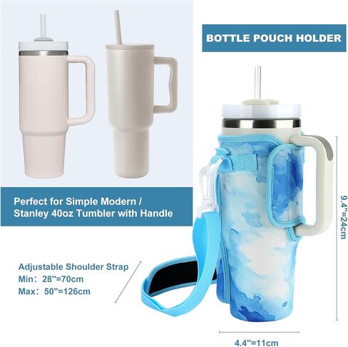 TMEOIIPY Water Bottle Holder with Strap & Pockets for Stanley Quencher 40oz Tumbler with Handle, Water Bottle Carrier Bag with Adjustable Shoulder Strap for Walking Hiking Travelling Camping in Saudi Arabia