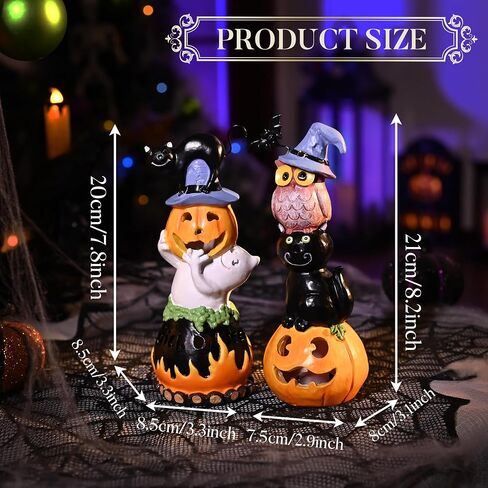Valery Madelyn Happy Halloween Decorations Pumpkin Figurines with LED Lights, Set of 2 Resin Halloween Statue for Indoor Haunted House Halloween Party Decoration, 8 Inch Tall in Saudi Arabia