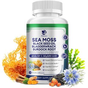 كبسولات طحالب البحر 20,050 مجم مع طحالب البحر الأيرلندية، وزيت الحبة السوداء، والأشواغاندا، وجذور الأرقطيون، ونبات المثانة، والكركم، وفيتامين C D3، ومكملات غذائية فائقة الجودة من طحالب البحر العضوية، 120 كبسولة - نباتية، غير معدلة وراثيًا in Kuwait