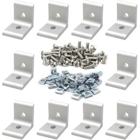 10Sets Heavy Duty 10 Series Aluminum Extrusion Profile L Brackets 1010 Aluminium Extruded Profil Esquina Corner Right Angle Brackets with Bolts Nuts for 1" x 1" Rail - 5mm THK