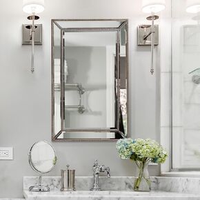 Head West Metro Beaded Champagne Silver Beveled Bathroom Vanity Mirror Wall Decor for Living Room, Vintage Bathroom Mirrors for Over Sink, Decorative Wall Mirrors for Bedroom, Entryway, Hallway 24x30