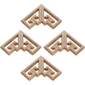 MUXSAM Wood Carved Appliques Onlays, 4-Pack Unpainted Corner Wooden Carvings embellishments for Mirror Dresser Vanity Cabinet Mantel Picture Frame Update Furniture Decals, 6.5x6.5cm/2.56x2.56in