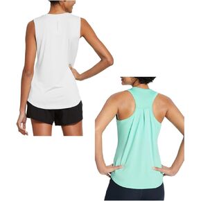 BALEAF Women's Workout Tank Top Sleeveless Running Shirts White&Green M