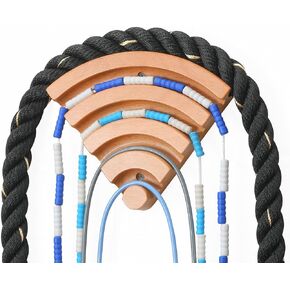 Wooden Battle Rope Storage Holder Hanger WiFi Shaped Exercise Rope Storage Holder Organizer Wood Jump Rope Rack Display Battle Rope Storage Rack Hook Wall Mount Kit Gym Storage Rack