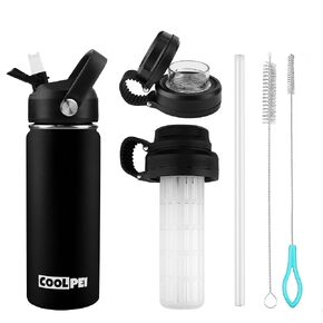 Fruit Tea Infuser Bottle Stainless Steel Travel Water Bottle with Infuser & Tea Strainer Filter Insulated Tea Bottles with Straw & 2 Lids Metal Thermal Cup Vacuum Insulation Bottle for Hot Cold Drinks