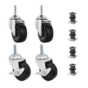 3/4" Square Metal Double Star Caster Insert | 5/16-18 Threaded Stem | 2" Wheel Diameter Industrial Casters | 4 with Brakes by Outwater