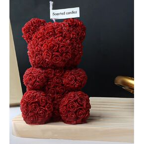 Cute Bear Shape Scented Candle,143G Rose Flower Clusters Aesthetic Handmade Soy Wax Aroma Decorative Candle for Table Photo Prop Wedding Birthday,Prefect Gift for Meditation Stress (Bear)