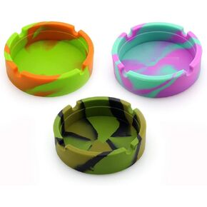 3 Pack Silicone Ashtray Premium Silicone Rubber High Temperature Heat Resistant Round Design Ashtray Camouflage Colors