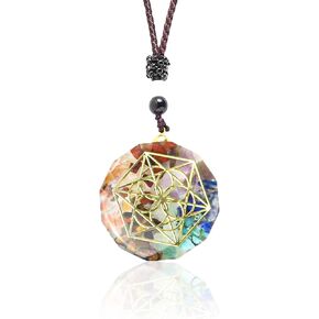 7 Chakra Stones Crystal Necklace,Reiki Healing Stones Pendants，Women Men Crystal Necklace，Reversible Cube Mixed Positive Energy Enhancing Tesla Coil