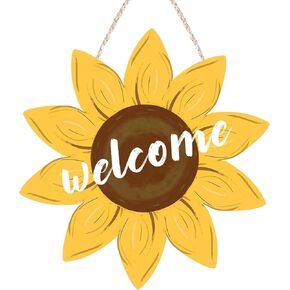 Sunflower Welcome Wreath, Wood Door Hanger Sunflower Wall Sign Wood Hanging Front Door Decor Outdoor Wooden Front Door Decorations Farmhouse Porch
