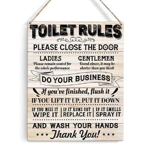 GUDIAO Toilet Rules Signs Wall Decor Rustic Please Close the Door Bathroom Wood Plaque Wooden Hanging Sign Decoration for Home Toilet Door 8 x 10