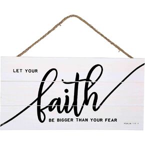 لافتة معلقة على شكل لوح خشبي من الإيمان أكبر من الخوف لديكور المنزل (13.75 × 6.9 بوصة مع خلفية بيضاء) in Kuwait