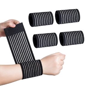 4 Pieces of Black Elastic Wrist Compression Bandage Adjustable Wrist Strap Hand Brace Wraps Breathable Wristband for Stabilising Ligament, Joint Pain, Sport (40 cm)