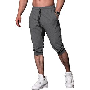 Mens Workout 3/4 Jogger Pants Tapered Fit Sweatpants Casual Joggers
