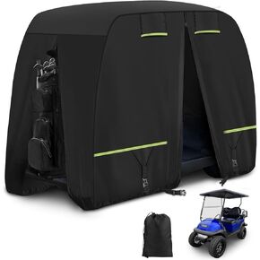 2 / 2+2 / 4 Passenger Upgraded Golf Cart Cover with Safe Reflective Strips Fits EZGO Club Car Yamaha, 420D Heavy Duty Cover All Weather Protection Waterproof Sunproof Dustproof Snowproof