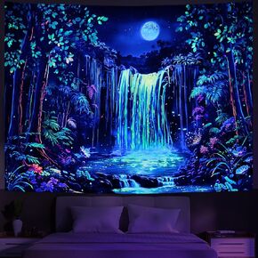 Huzuya Blacklight Fantasy Forest نسيج الأشعة فوق البنفسجية رد الفعل شلال نسيج تريبي الجمالية القمر نسيج طبيعة شجرة الجدار نسيج النبات الأزهار نسيج الجدار شنقا لغرفة النوم