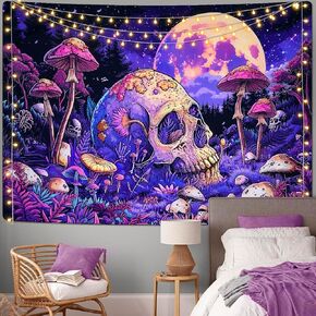 Invoibler الجمجمة نسيج الفطر نسيج القمر نسيج النبات نسيج الجمالية الأرجواني نسيج لغرفة النوم نسيج الجدار شنقا (51.2 × 59.1 بوصة) in Kuwait