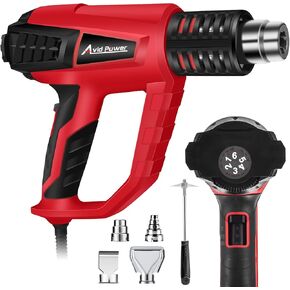 AVID POWER Heat Gun, 1800W Heat Gun for Crafts, Shrink Tubing and Vinyl Wrap, Hot Air Gun with 2-Temp Settings (716℉/1205℉) and 5 Pcs Nozzle Attachments