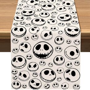 Vohado Nightmare Before Christmas Table Runner Jack Skellington Birthday Party Decorations Halloween Sugar Dining Room Home Kitchen Decor (White, 13" x 72")