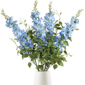 8PCS White Artificial Delphinium Flowers with Clematis Greenery Long Stem Flowers 29.5" Larkspur Artificial Flowers for Wedding Centerpieces Silk Flowers for Home Decor Indoor (White)