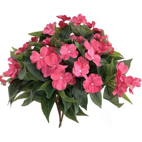 Artificial Impatiens Bouquet Flower Patio Lawn Garden Wedding Photo Decor (2Pcs),Pink