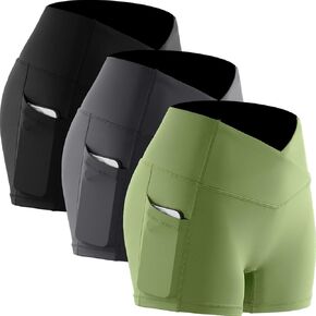 CADMUS Women's Gym Shorts Naked Feeling 3'' Workout Running Spandex Booty Shorts, 1038, Black & Grey & GreenYellow,M