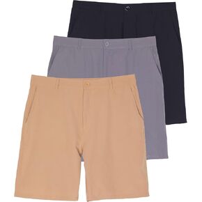 Real Essentials 3 Pack: Mens 9" Golf Shorts Pockets - Flat Front Casual Work Workout Active Hiking Sport