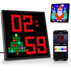 LED Pixel Art Display, Bedroom Decor Aesthetic Smart Clock DIY Patterns Text Programmable Digital Display Board, RGB Cool Gaming Accessories for Game Living Room Decoration