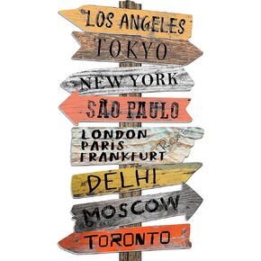 Vintage Travel Decor Famous City Direction - Around the World Travel Posters, Vintage City Wall Art for Room Decor Aesthetic