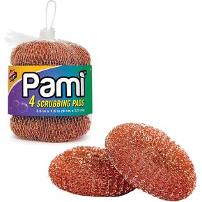 PAMI Heavy-Duty Copper Scrubbing Pads - Copper Wool Pad Dish Scrubbers for Dirt, Grease & Grime- Metal Scrubber Sponges for Kitchen & Bathroom- Copper Scouring Pads for Pots & Pans (4)